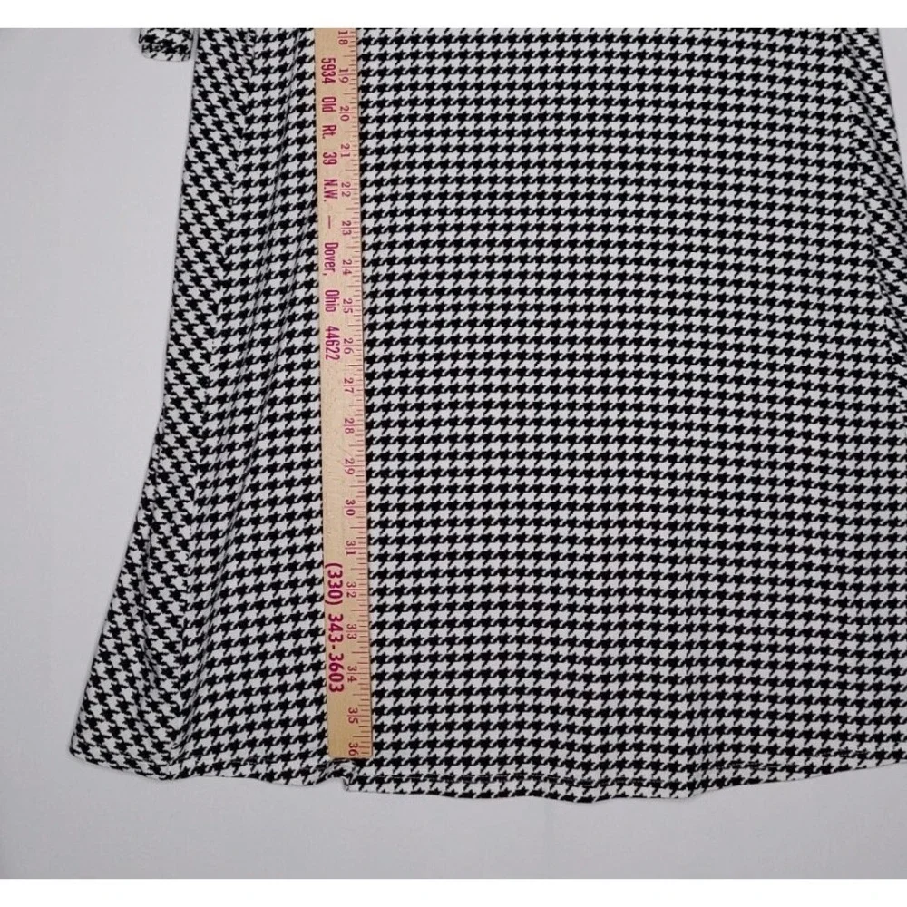 J Jill Houndstooth Midi Dress XS Black Ponte Business Boat Neck 3/4‎ Sleeve